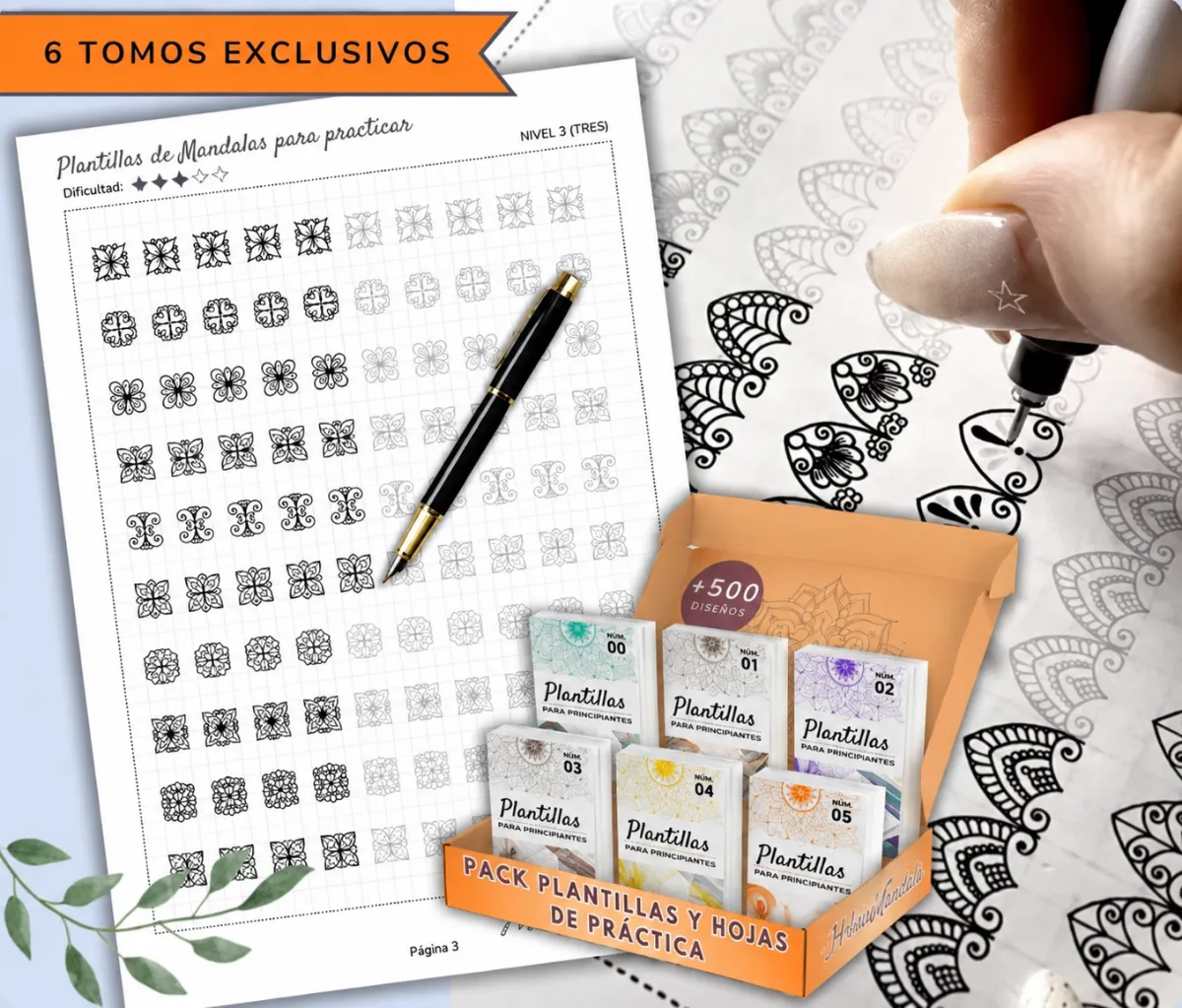 Pack completo de Mandalas: caja con los 6 tomos y hoja de práctica de mandalas